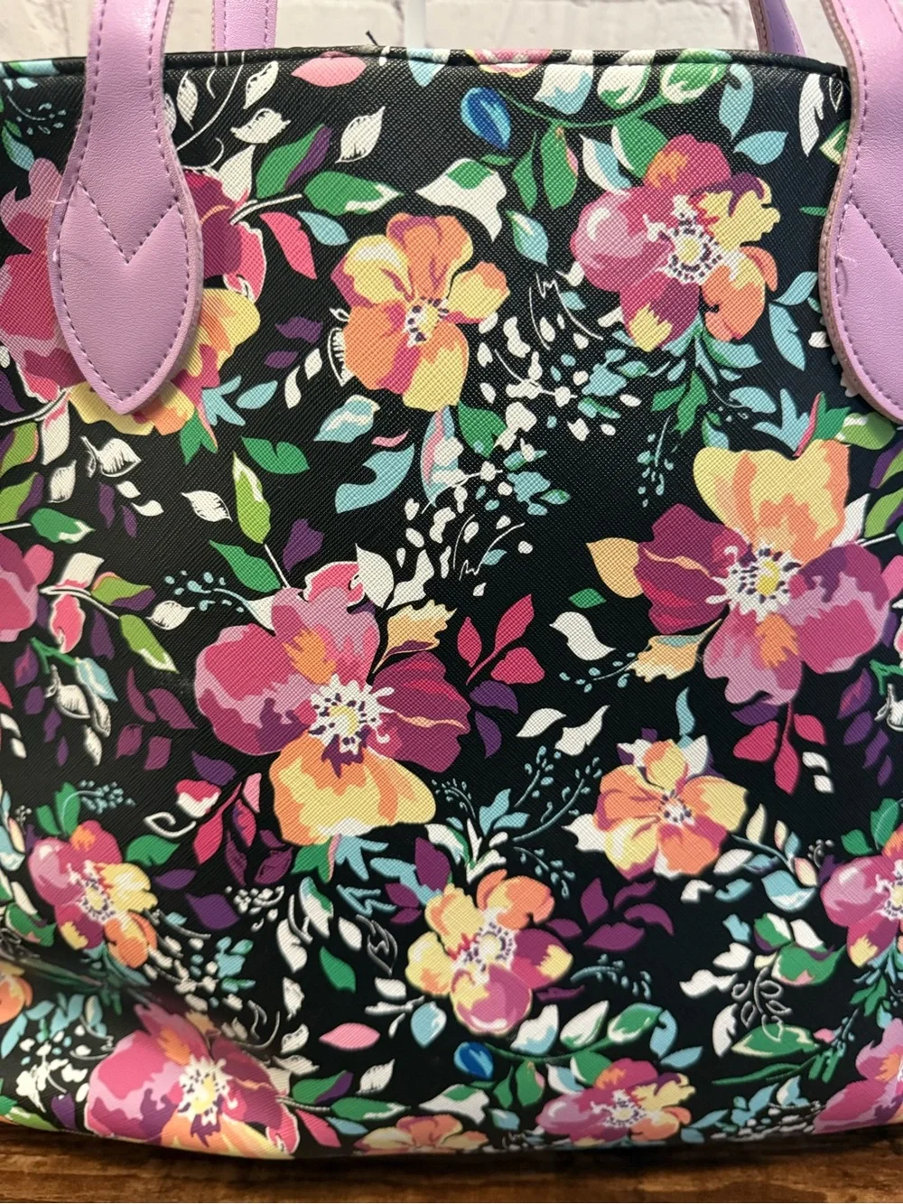 Floral Tote with Pink Handles